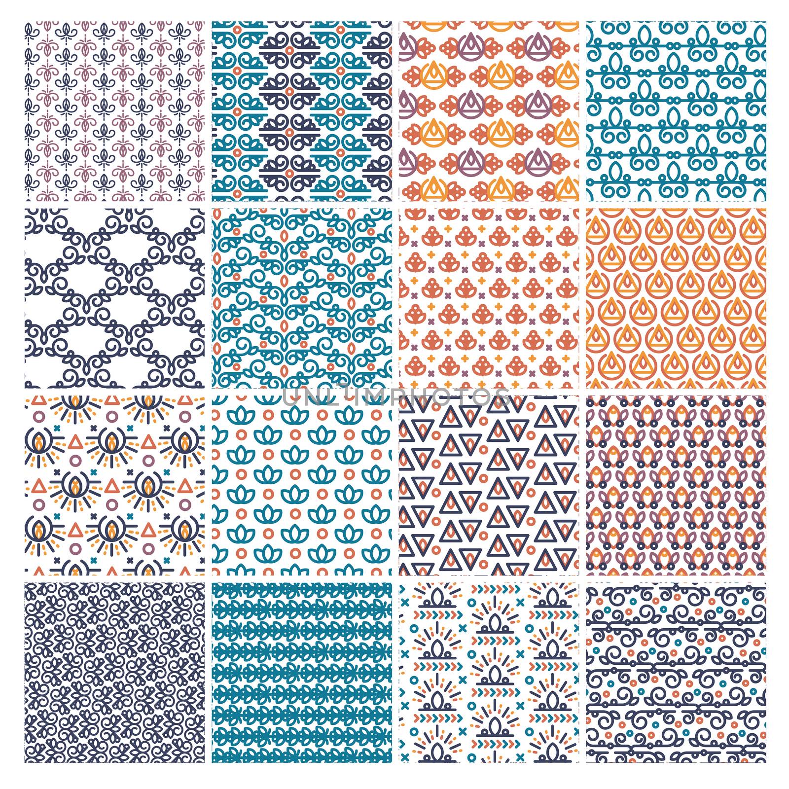 Vector set of various patterns on white background