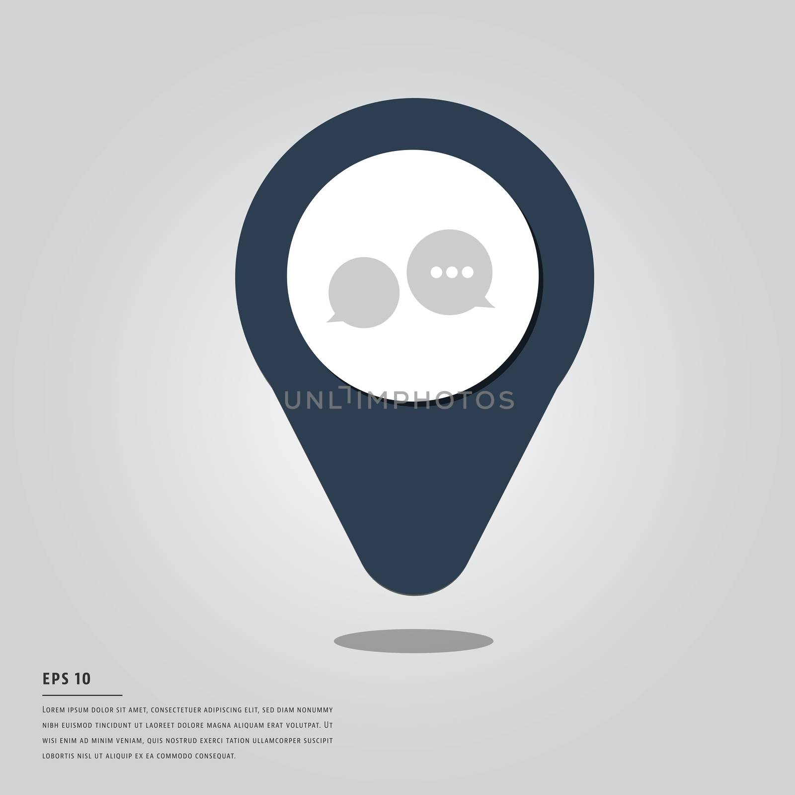 Vector of lorem ipsum text with location and chat symbols