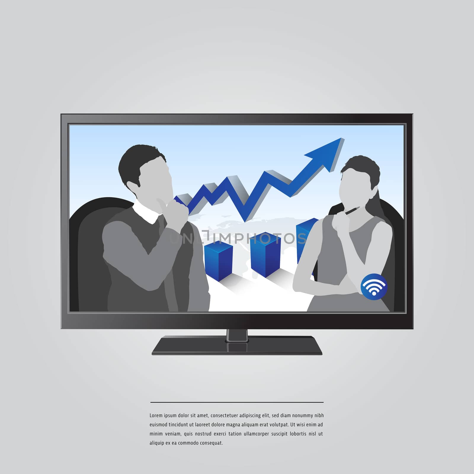 Vector image of business concept on computer with lorem ipsum text by Wavebreakmedia