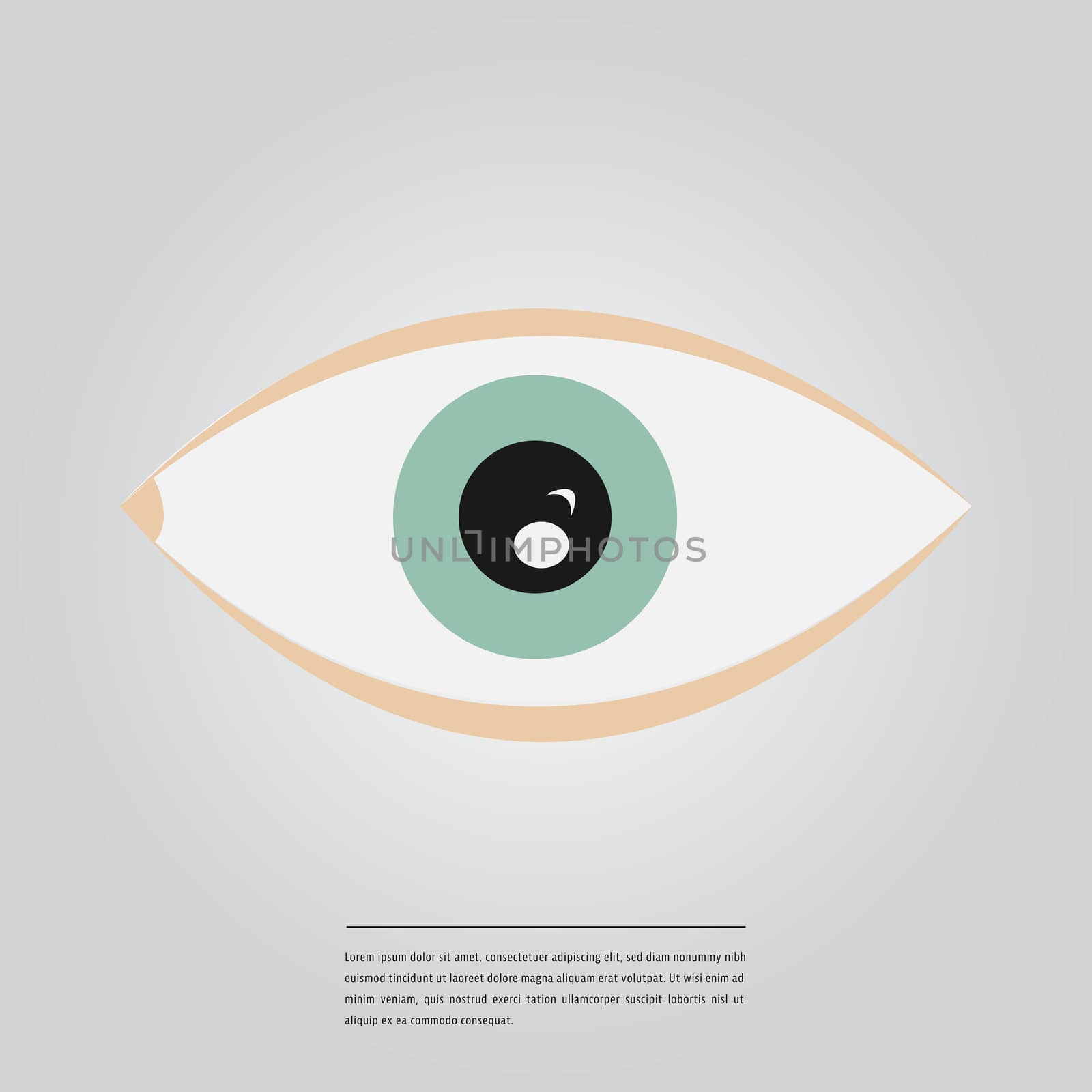 Vector image of lorem ipsum text with an eye against white background