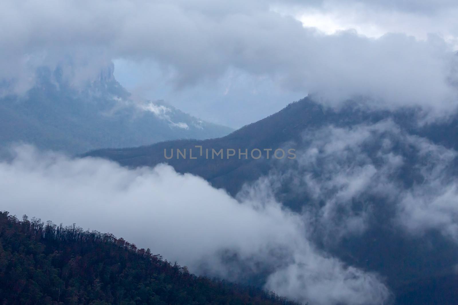 The beautiful Blue Mountains Australia shrouded in cloud