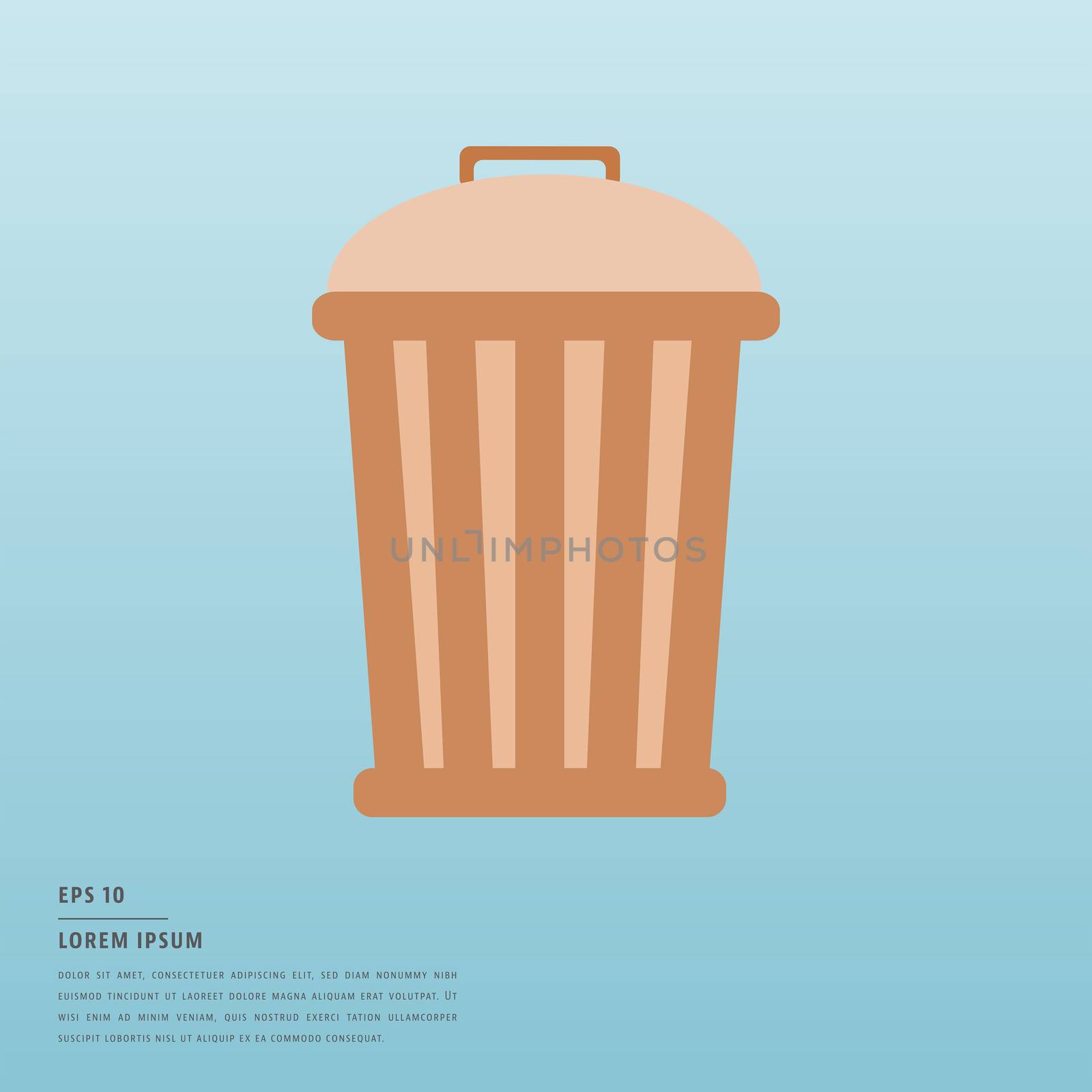 Vector of lorem ipsum text and move to trash symbol on blue background