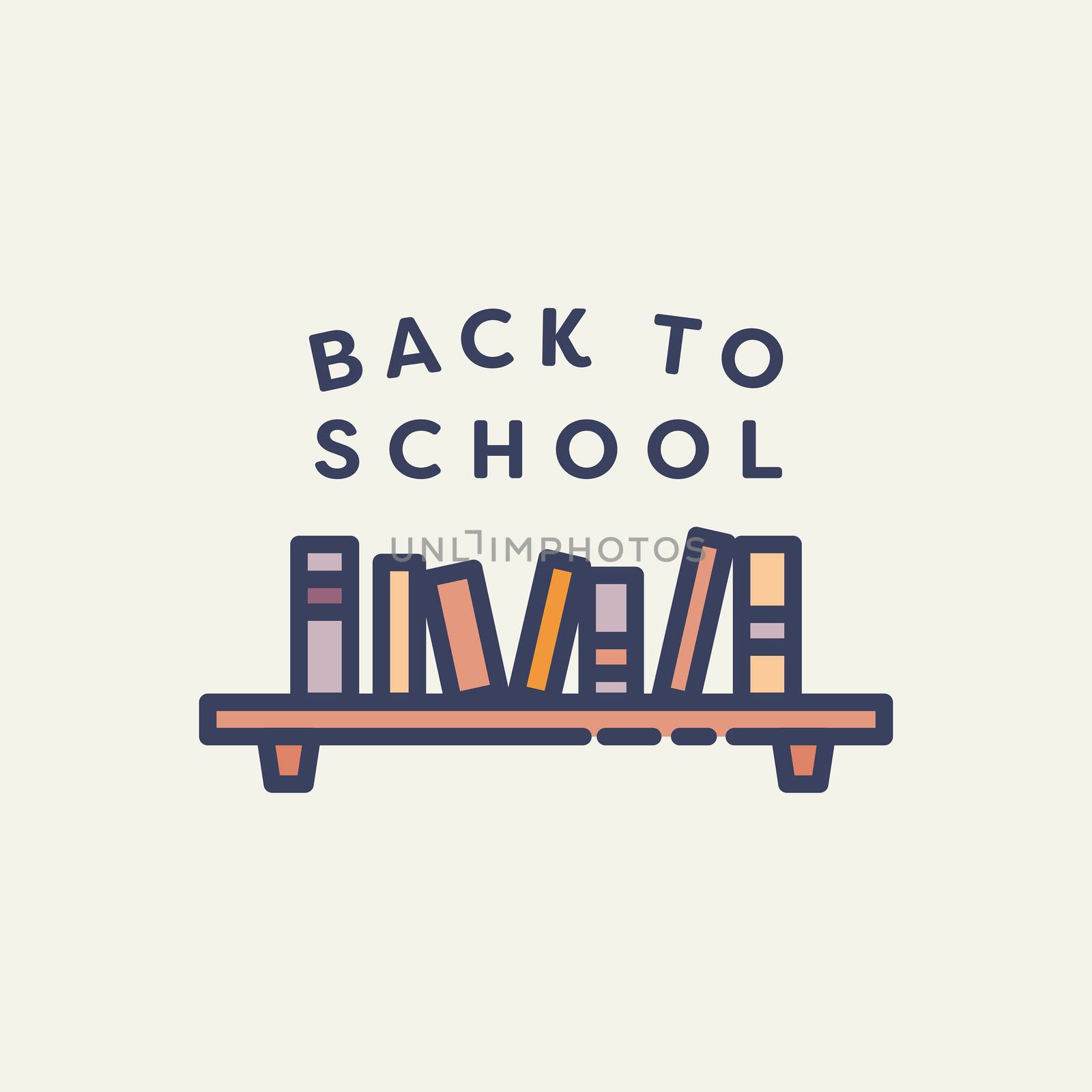 Vector icon of books on shelf with text back to school