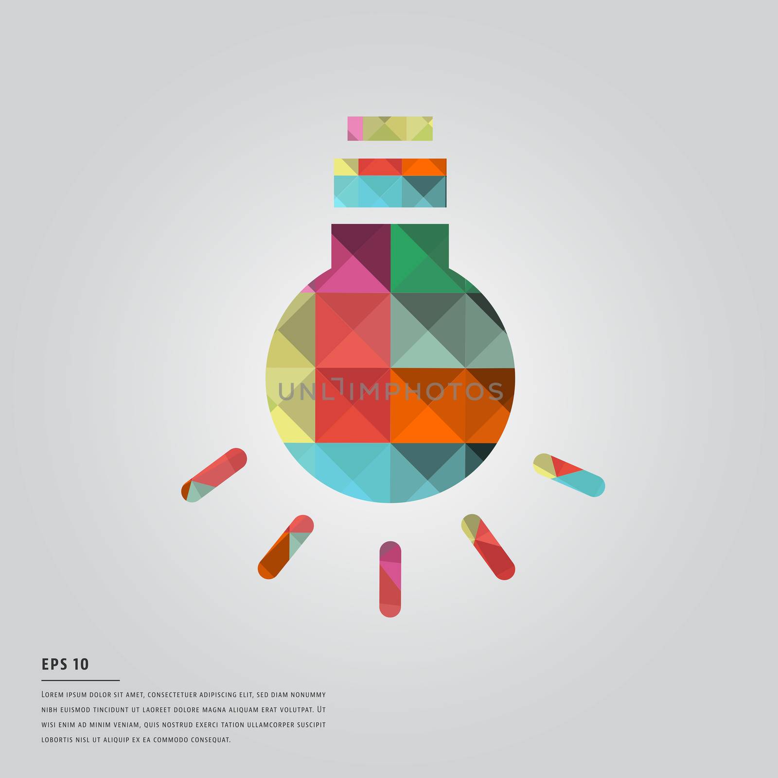 Vector of lorem ipsum text with a colorful glowing bulb