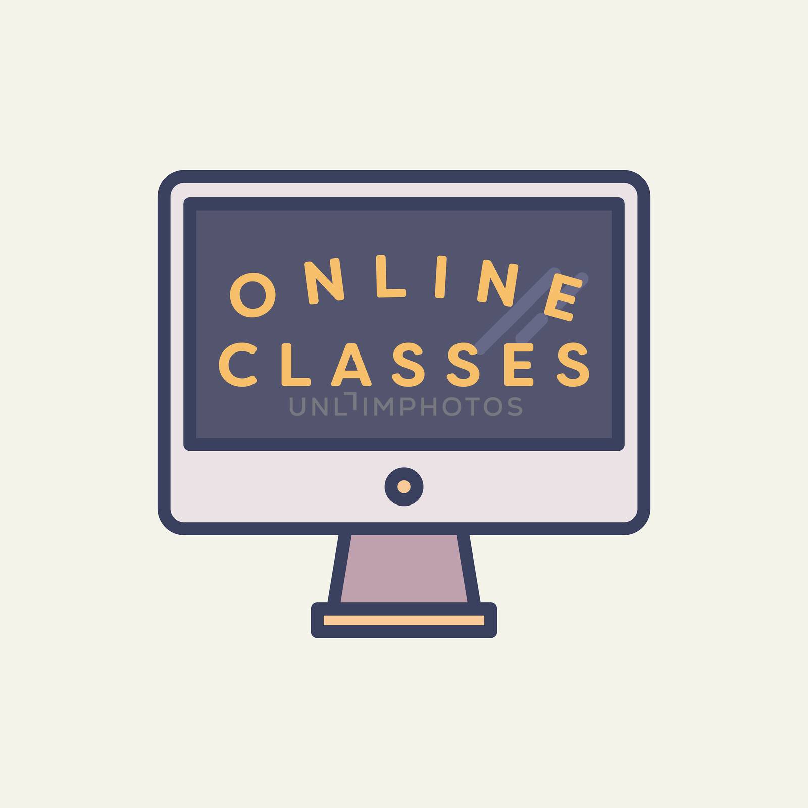 Vector image of desktop pc with text online classes against white background