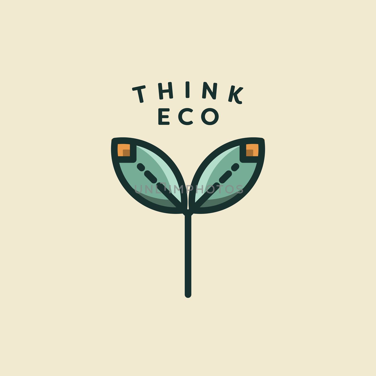 Vector icon of two leaves with text think eco