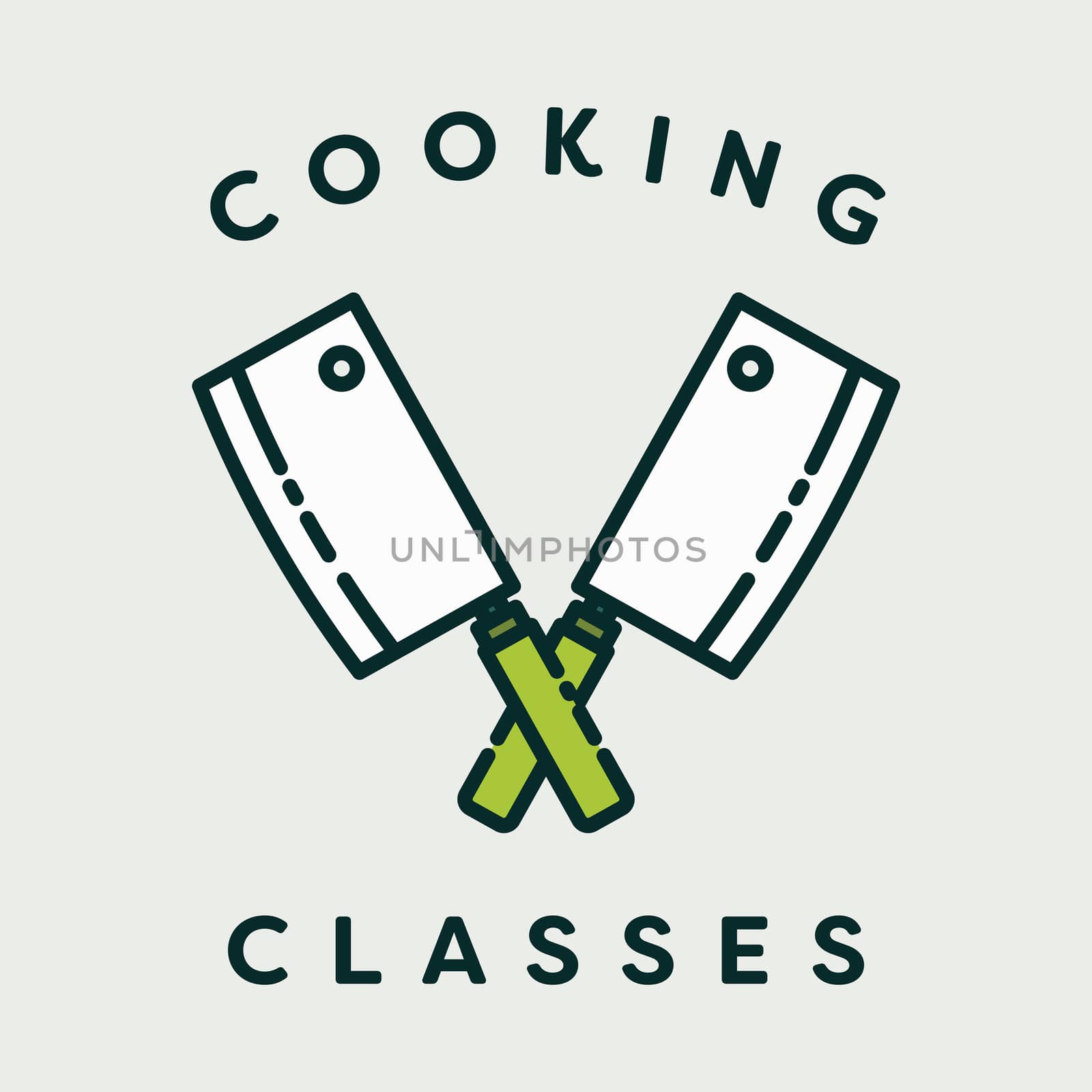 Vector image of knives with text cooking classes against white background