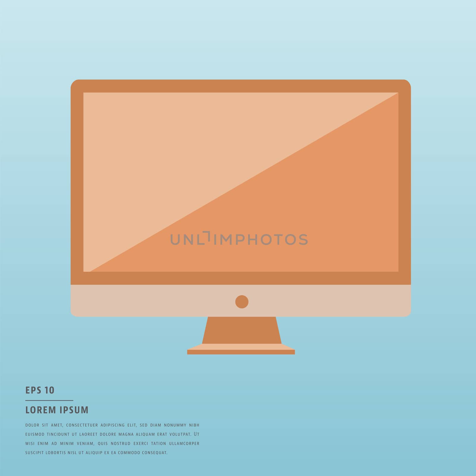 Vector of lorem ipsum text and computer monitor on blue background