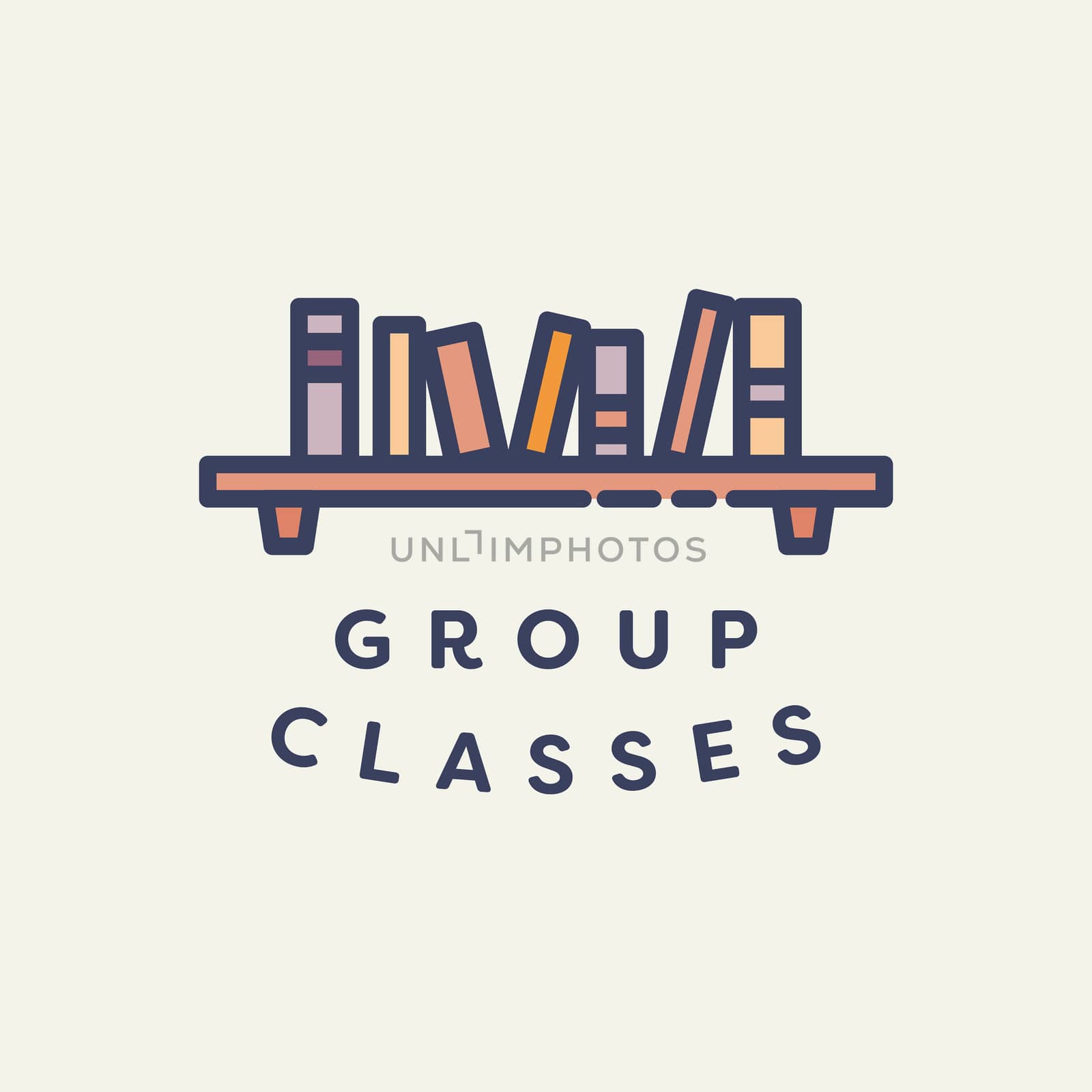Vector image of book shelf with text group classes against white background