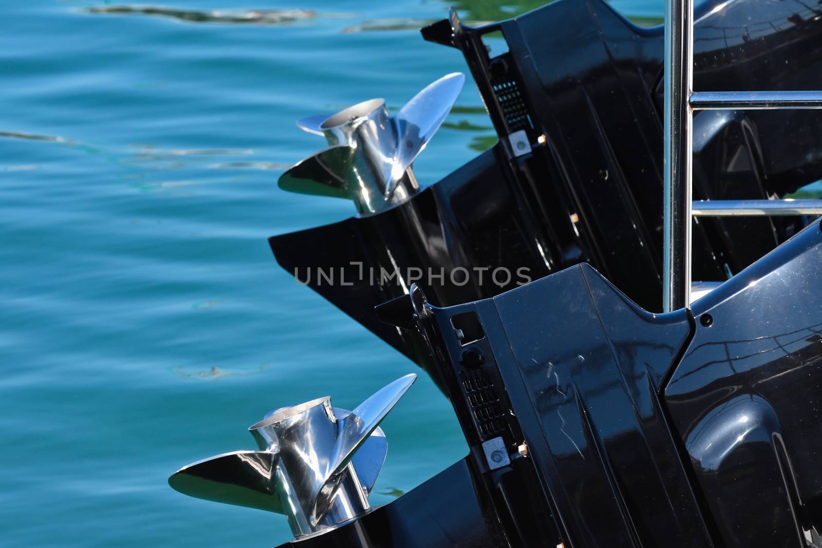 Outboard powerboat engine propellers close-up, South Africa