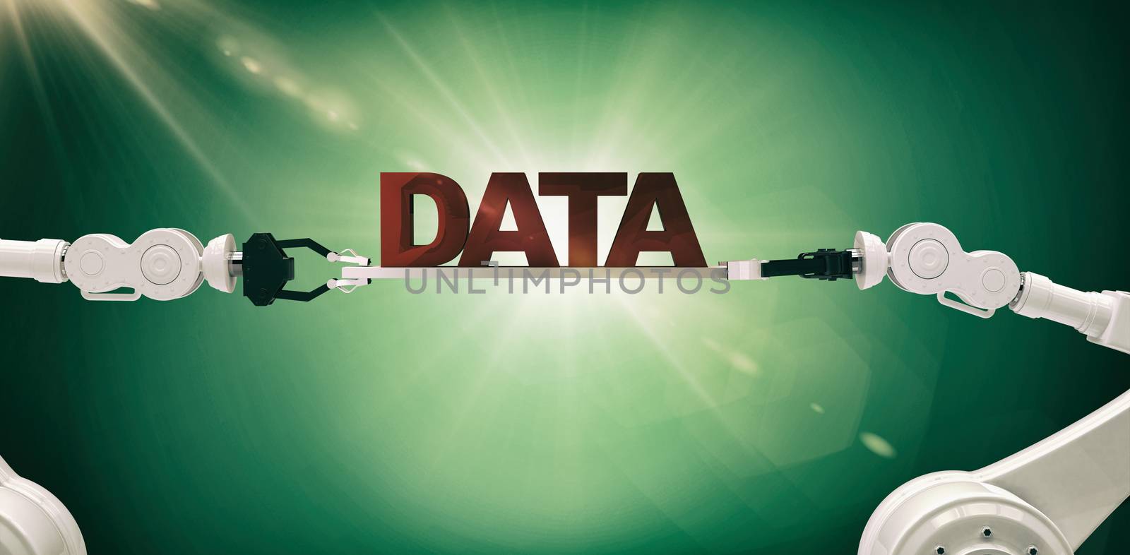 Composite image of robotic hands holding data message against green background by Wavebreakmedia