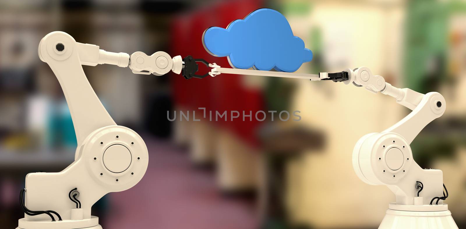 Composite image of robotic hands holding blue cloud  by Wavebreakmedia