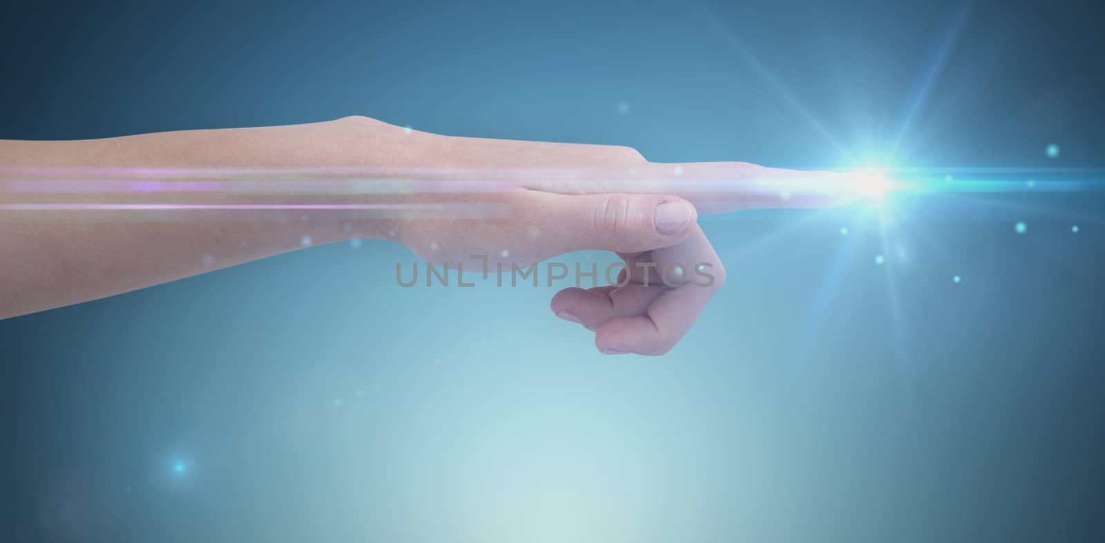 Composite image of close-up of cropped hand pointing on white background by Wavebreakmedia