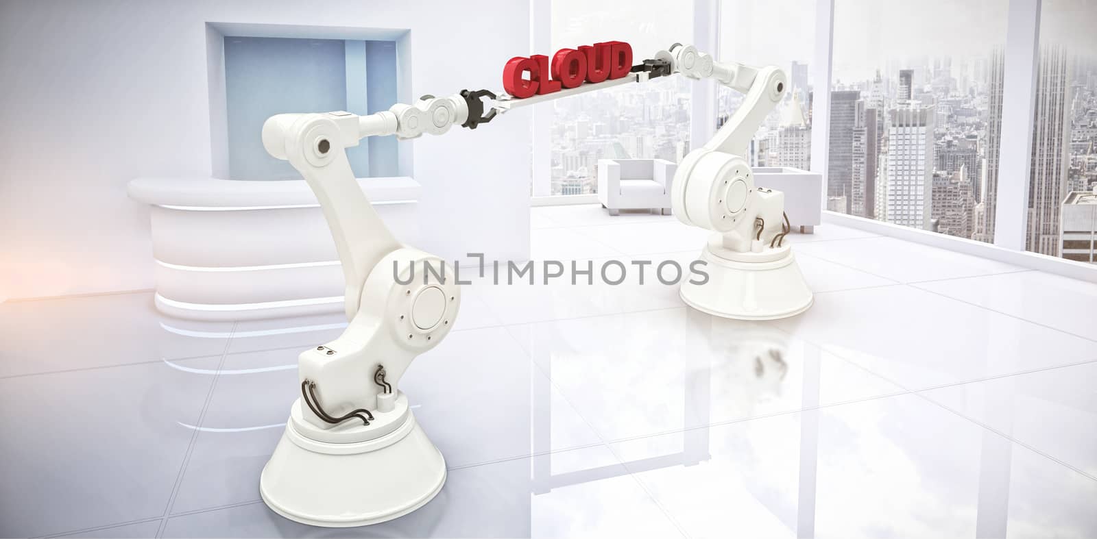 Composite image of robotic hands holding red data text against white background by Wavebreakmedia