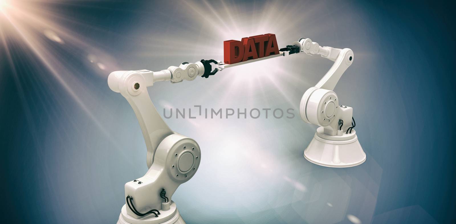 Composite image of white robotic hands holding red data message against dark background by Wavebreakmedia