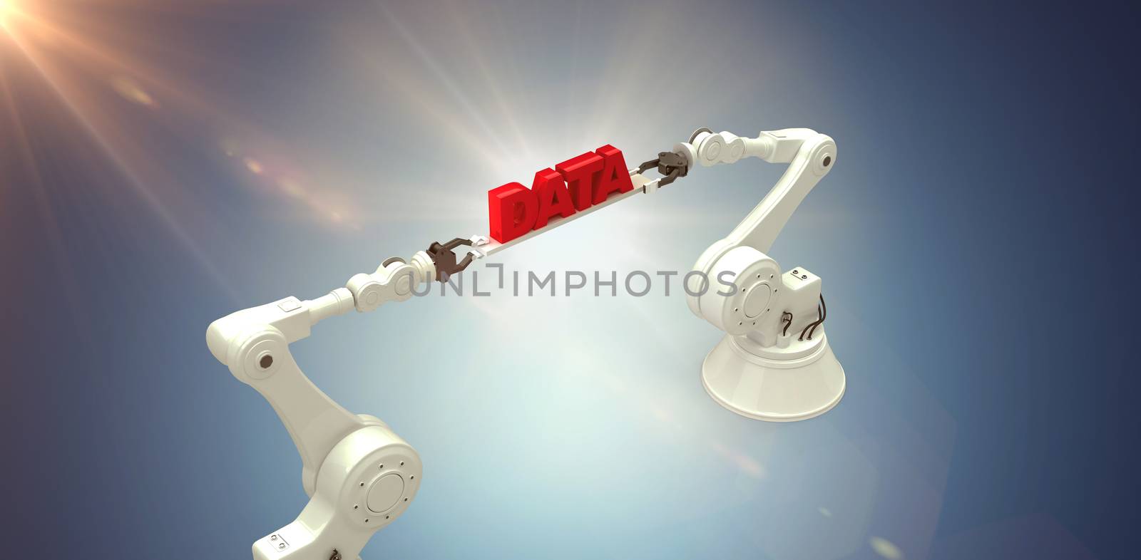 Composite image of robotic hands holding red data message over white background by Wavebreakmedia