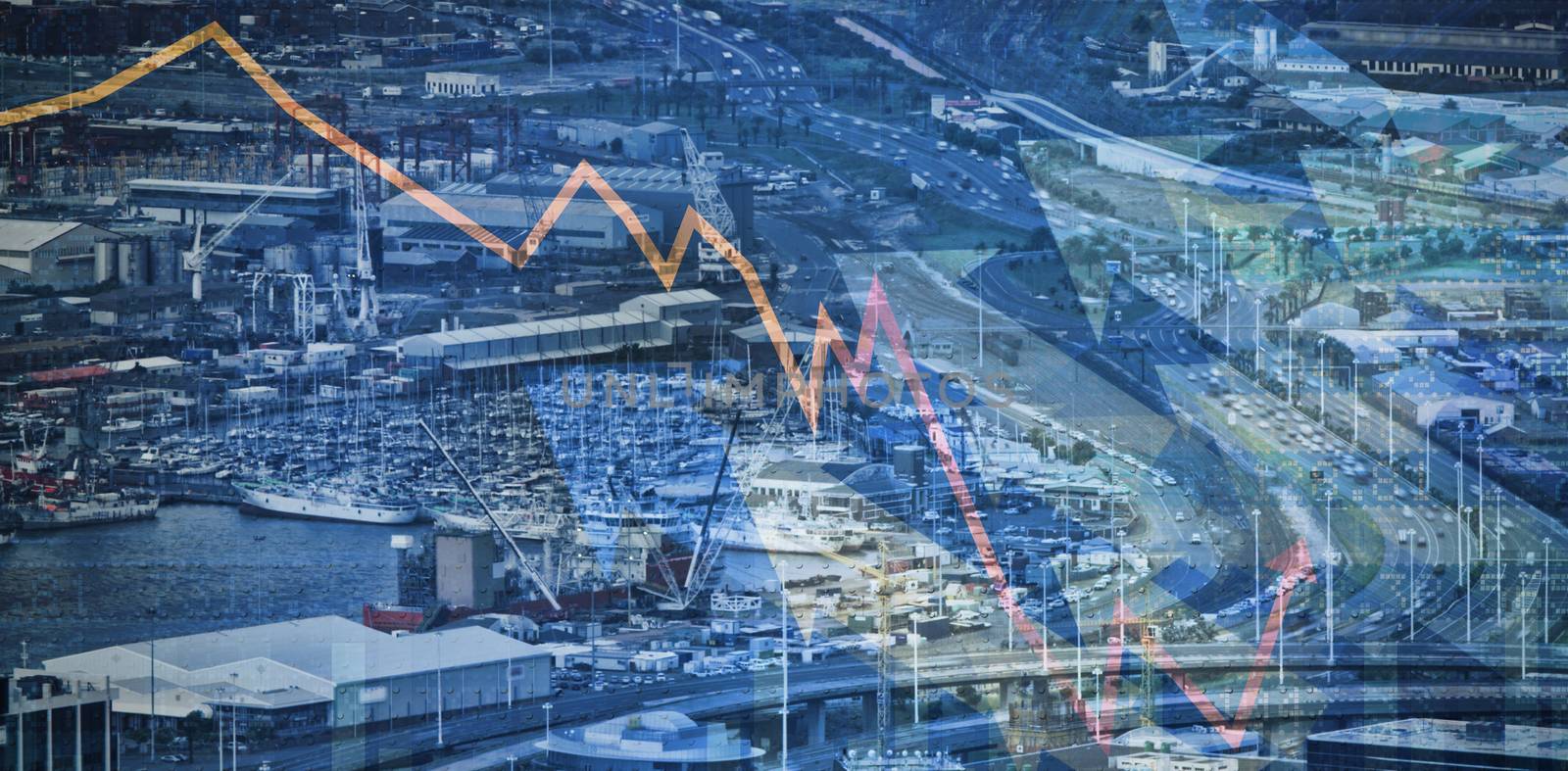 Stocks and shares against crowded cityscape by road