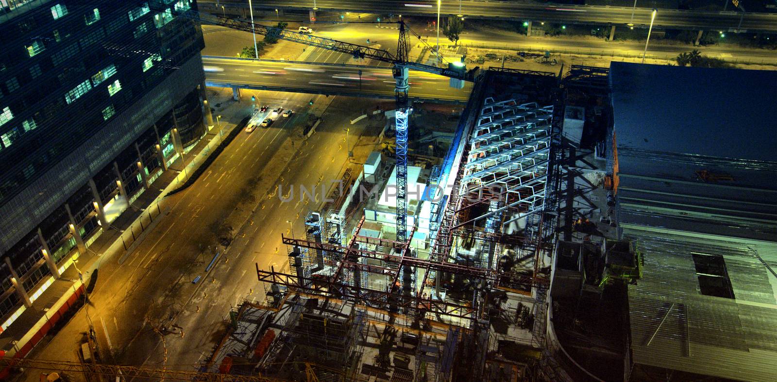 View of commercial dock at night