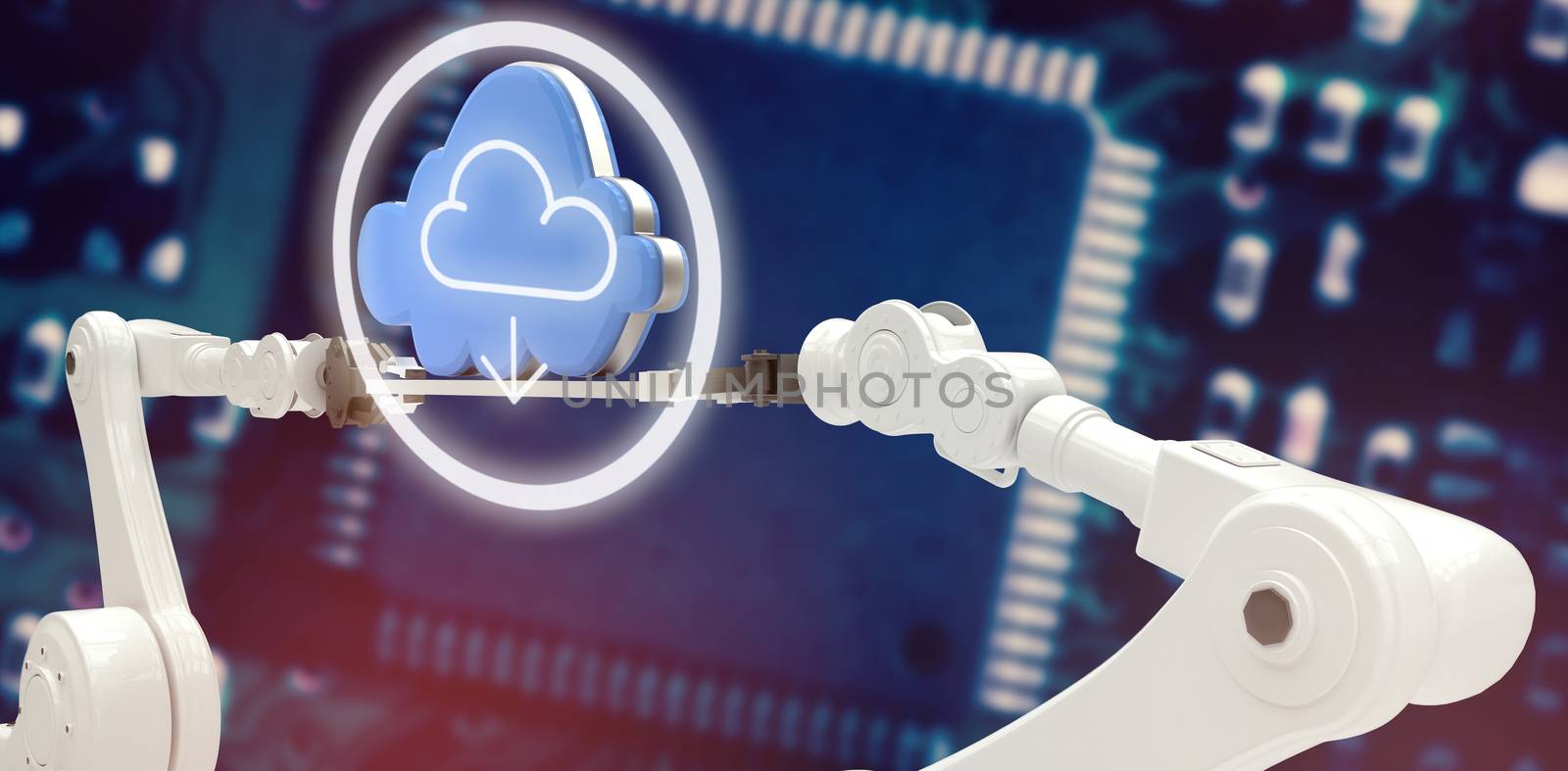 Composite image of cloud icon with arrow sign in circle by Wavebreakmedia
