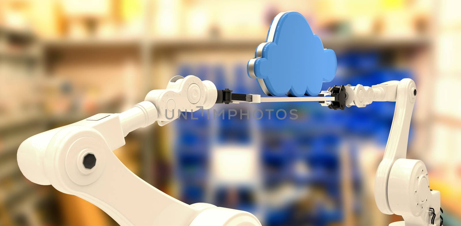 Composite image of computer generated image of robotic hands holding cloud by Wavebreakmedia