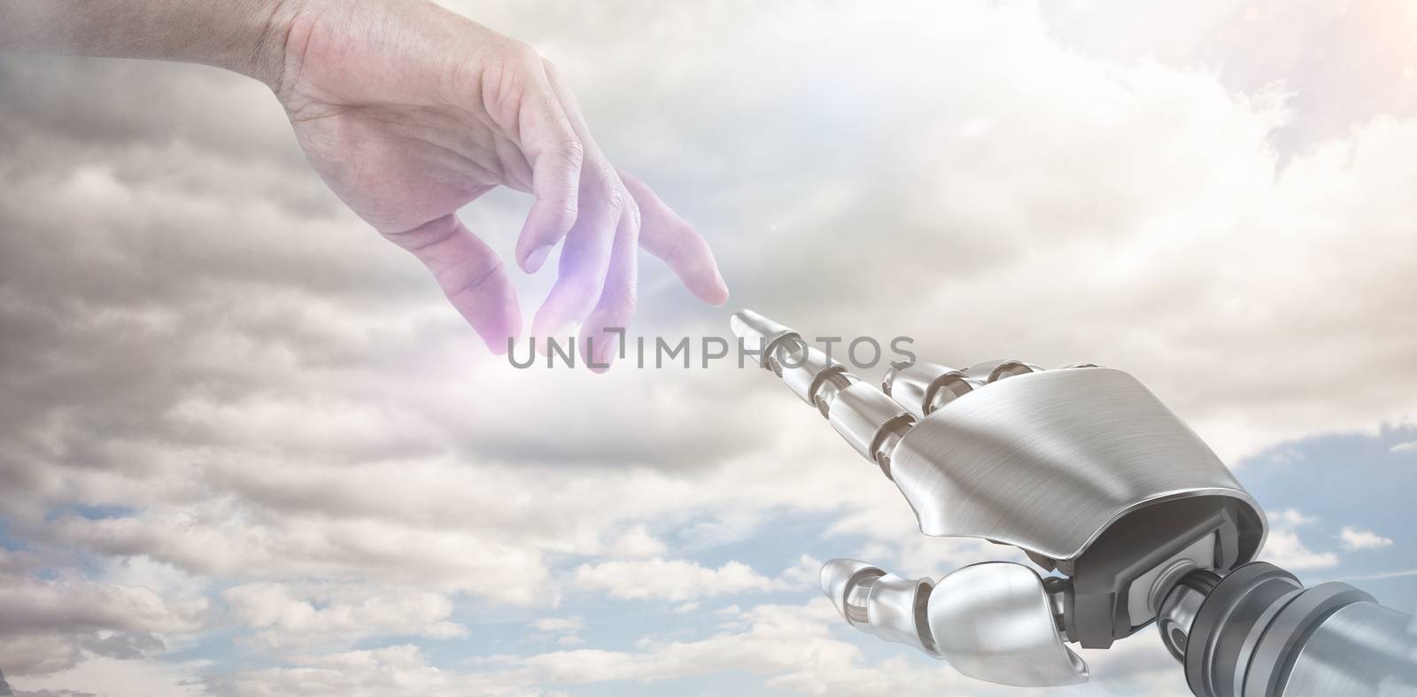 Composite image of hand of man pretending to touch an invisible screen by Wavebreakmedia