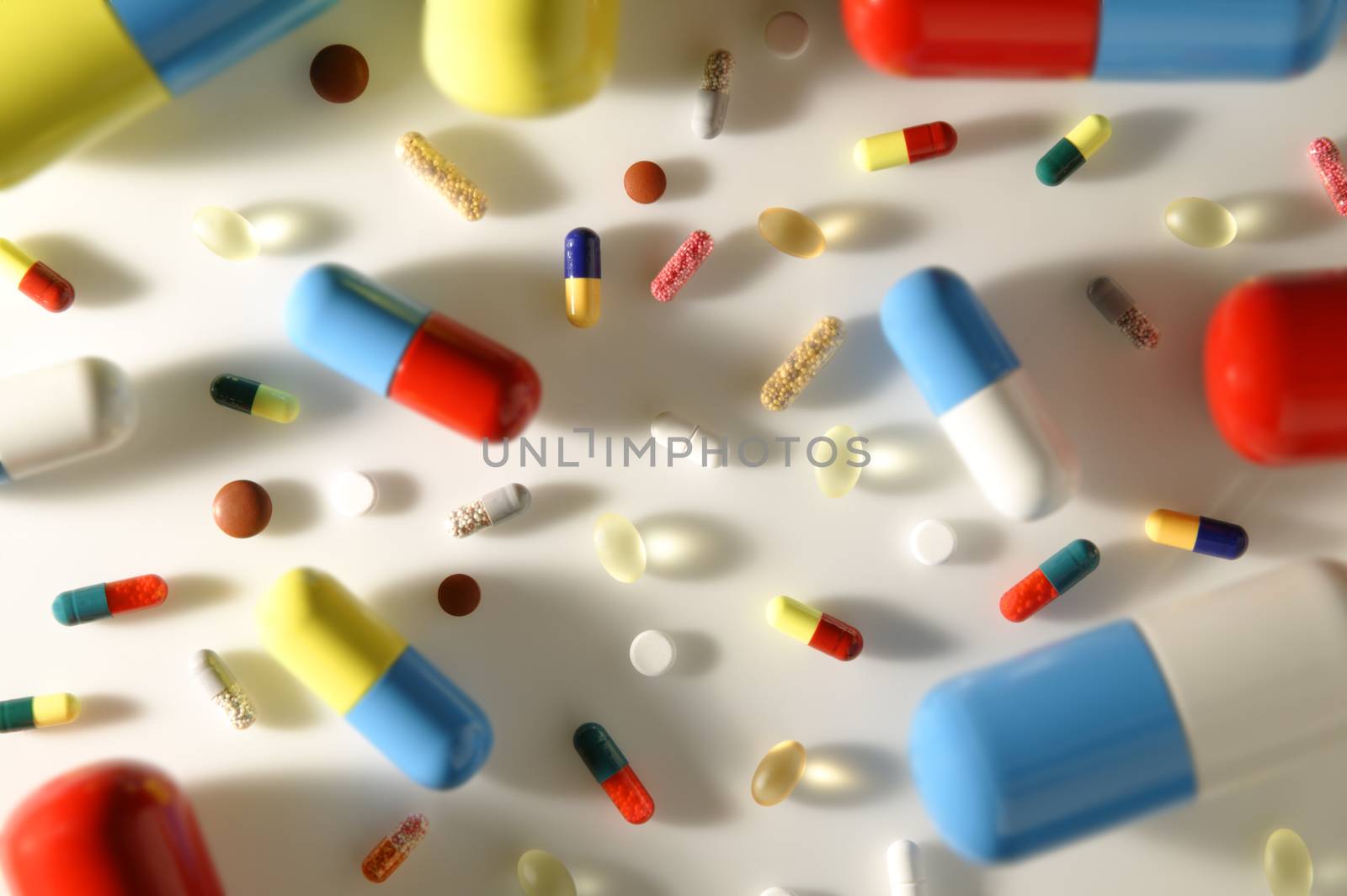 Top view of an assortment of pills