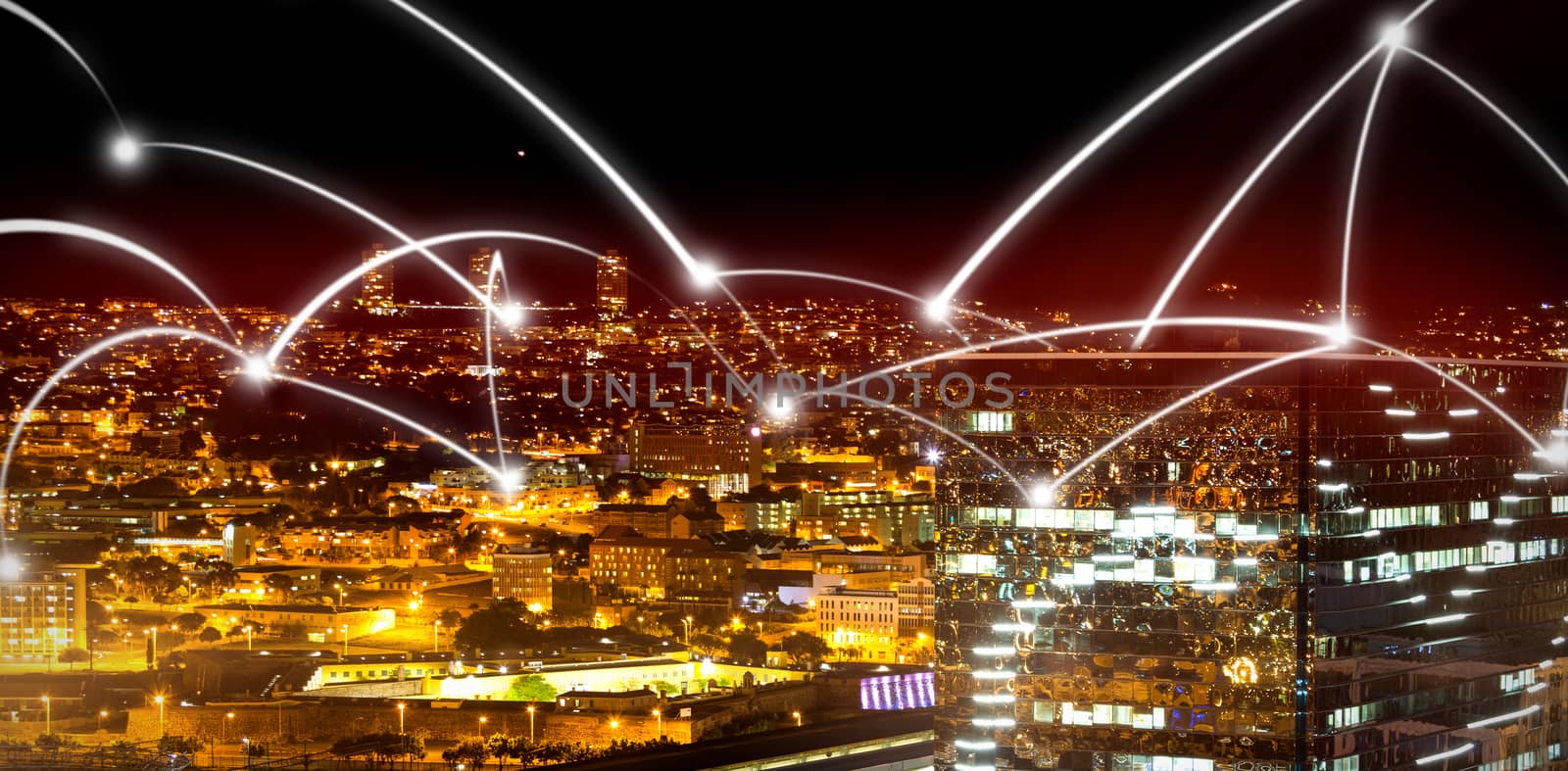 High angle view of illuminated crowded cityscape at night