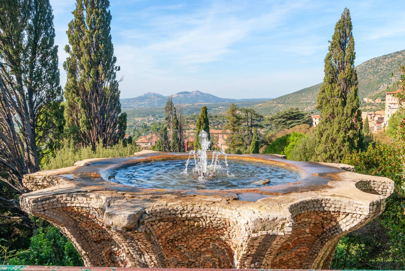Antique historic fountain, iconic landmark in Villa d'Este, Tivoli, Italy.