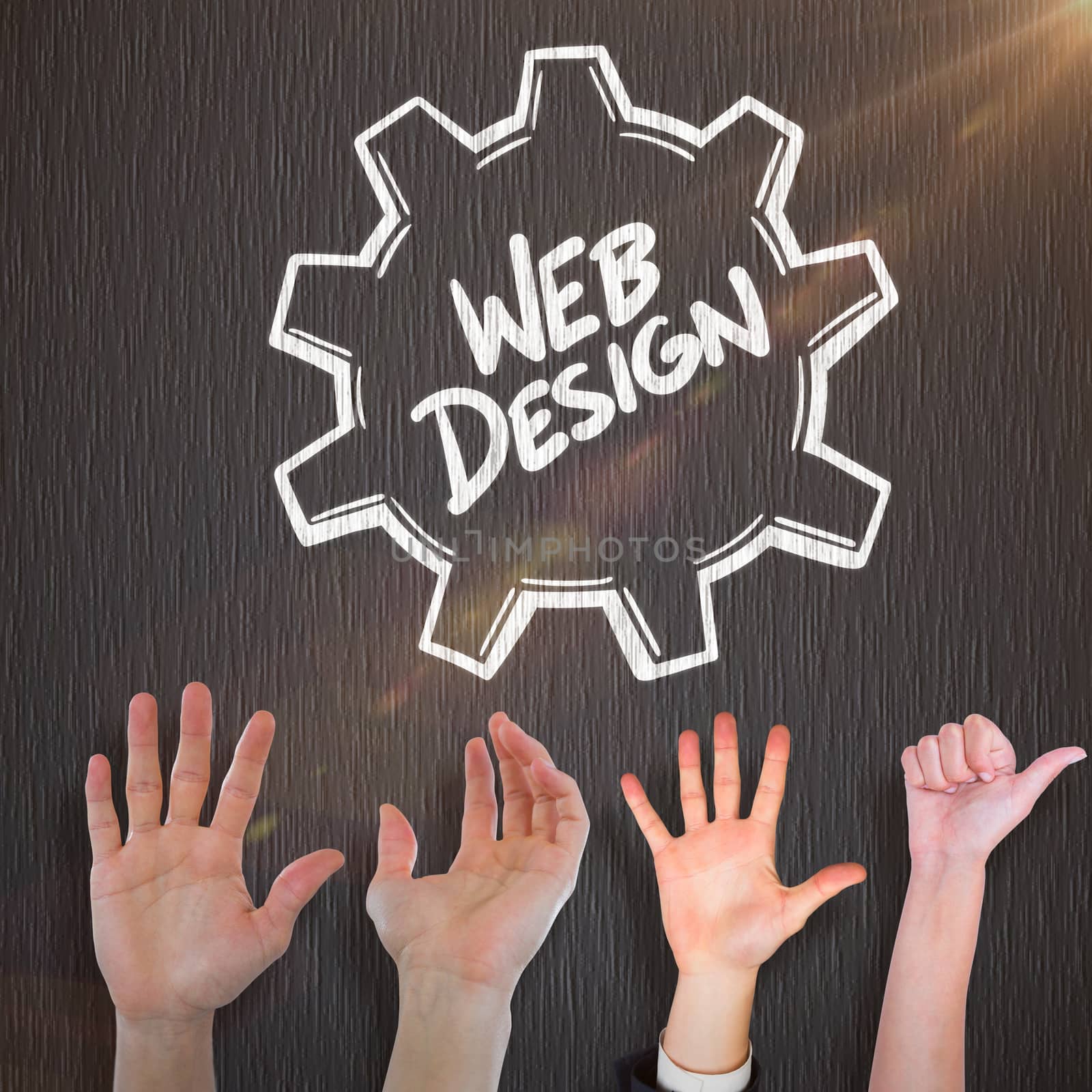 Hand of man pretending to touch invisible screen against black