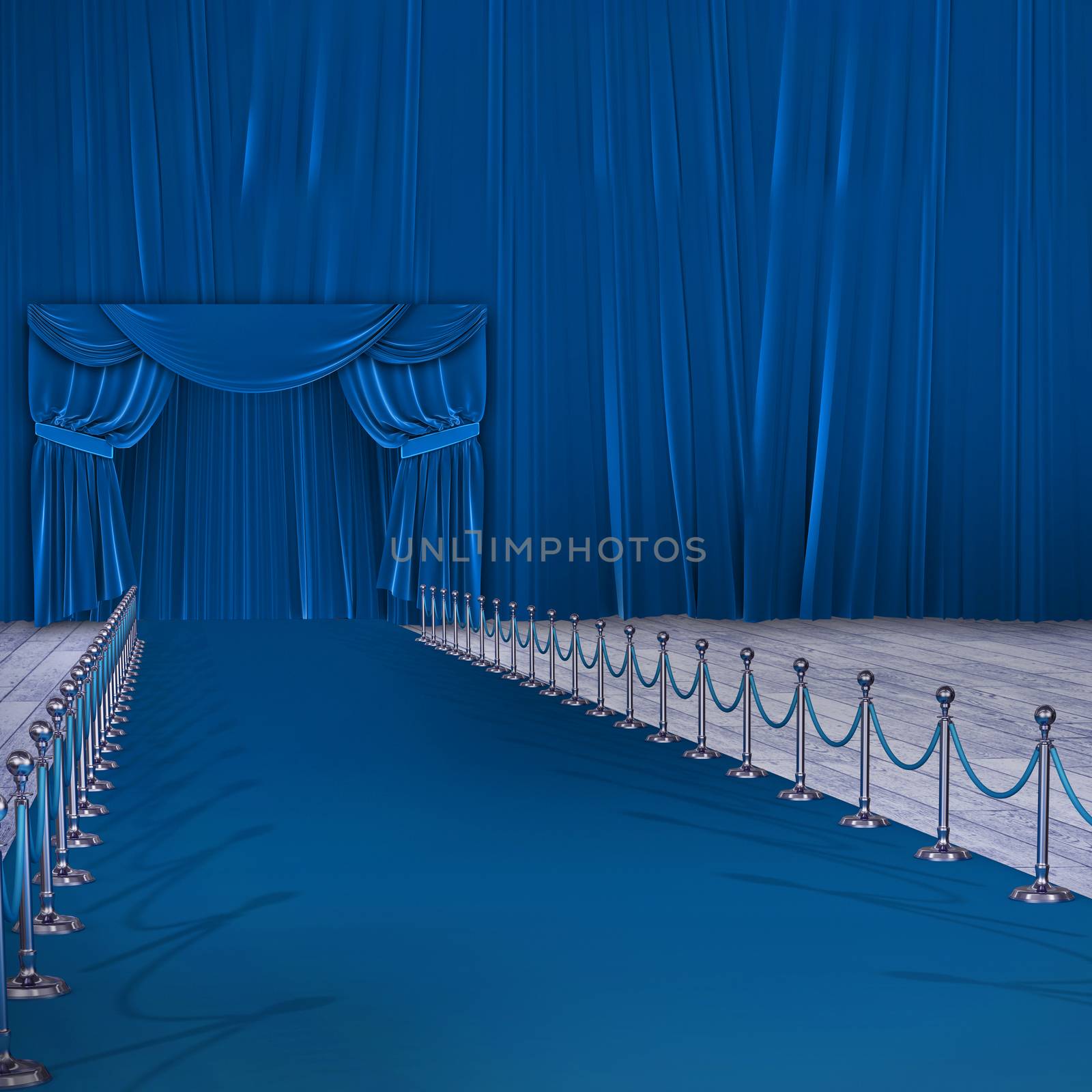 3d Composite image of blue carpet event against blue curtain