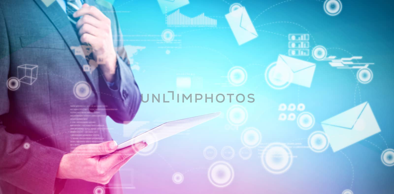 Composite image of businessman holding digital tablet by Wavebreakmedia