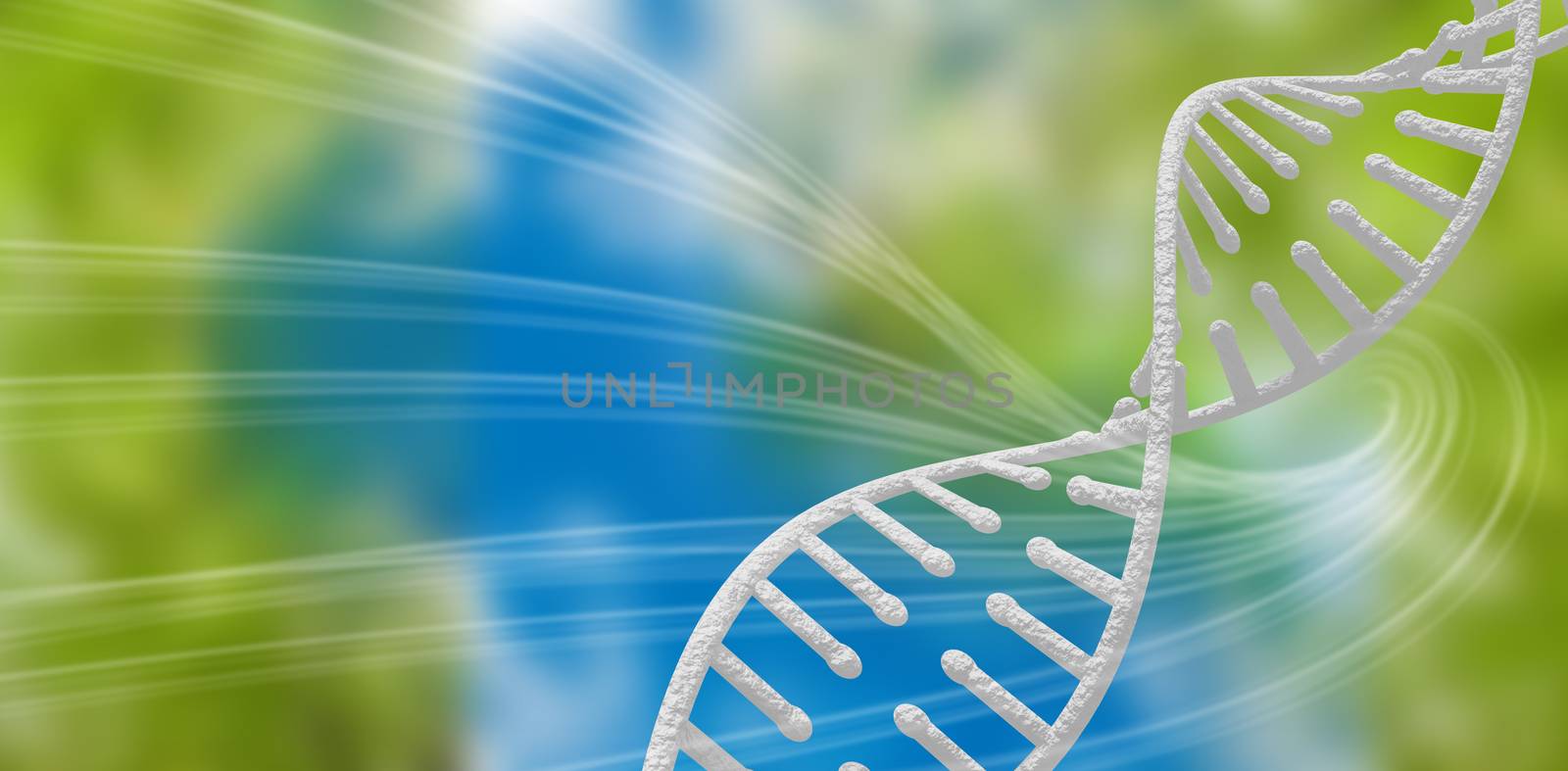 3d Image of dna helix against green background with shiny lines