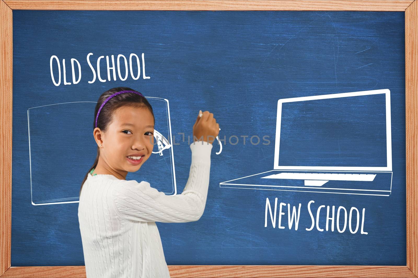 Digital composite of students against  education backgrounds with graphics 13