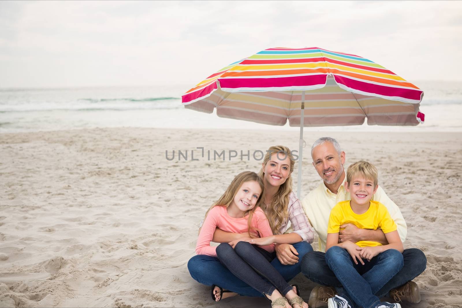 Digital composite of family at beach
