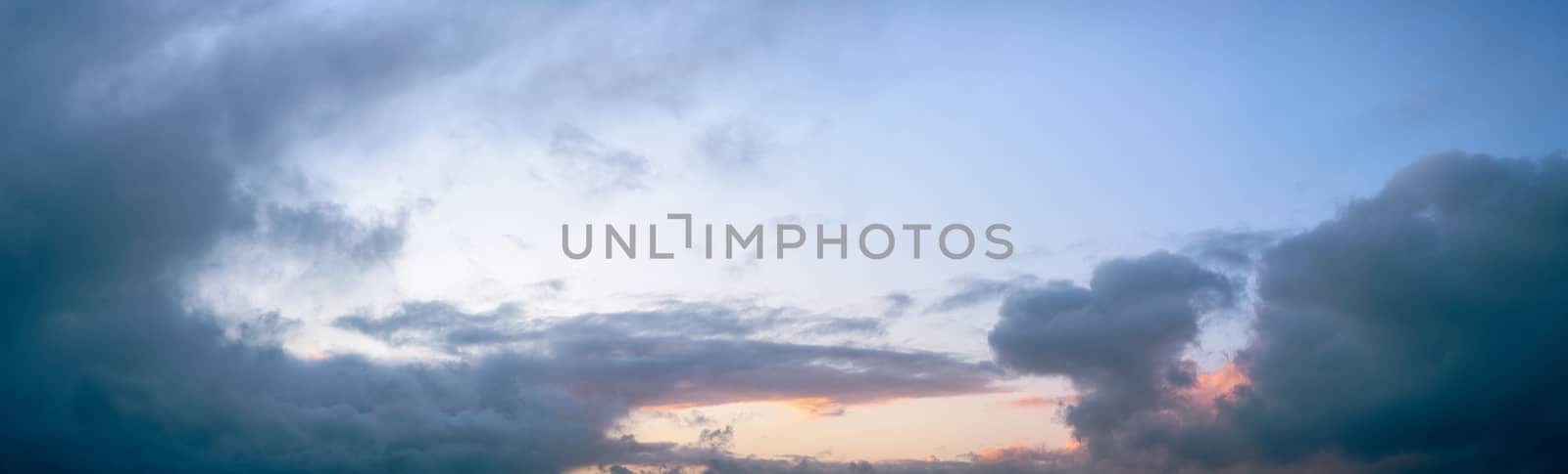 Panorama sunset with dark clouds just before the dark comes