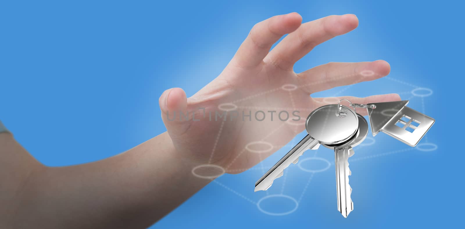 Hands gesturing against white background against blue background 3D