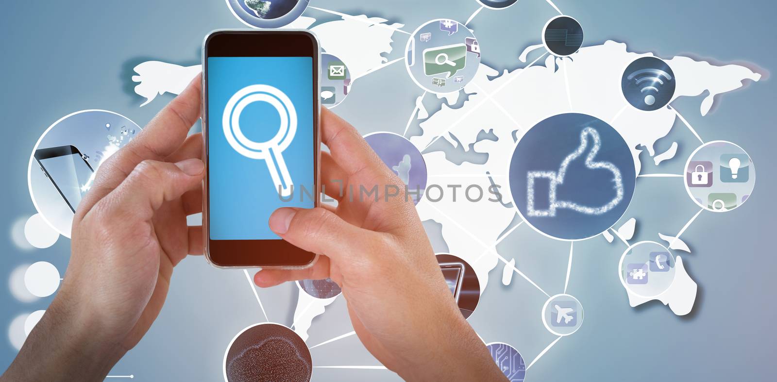 Composite image of close-up of man holding smart phone 3D by Wavebreakmedia