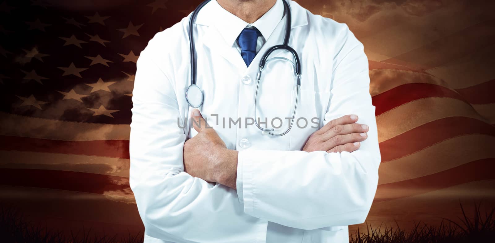 Composite image of doctor standing with arms crossed by Wavebreakmedia