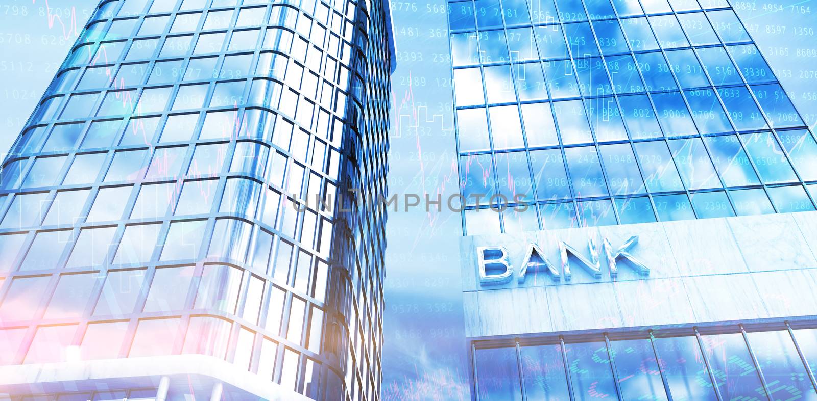 Low angle view of bank building against view of blue sky and cloud