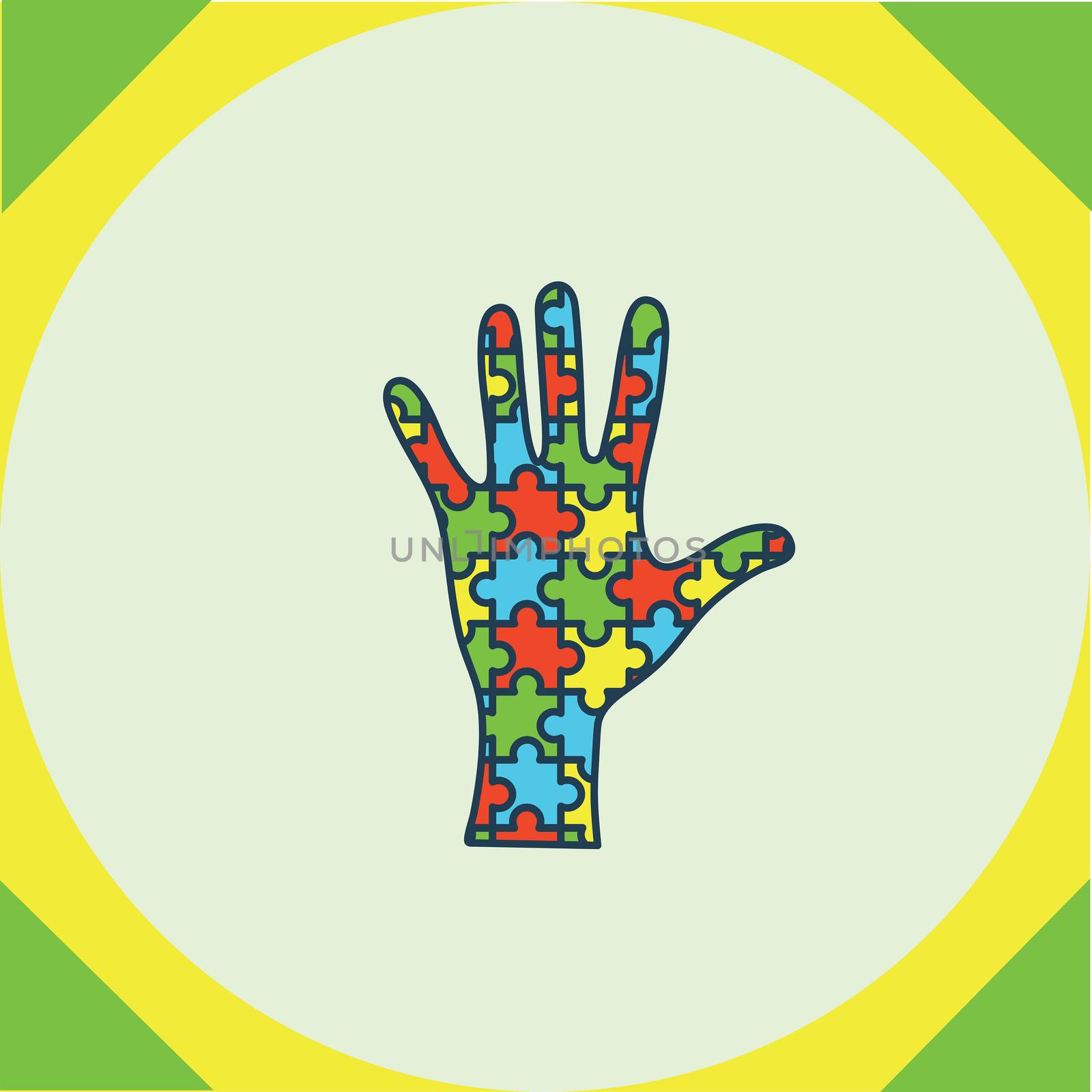 Vector of greeting card with puzzle hand symbol