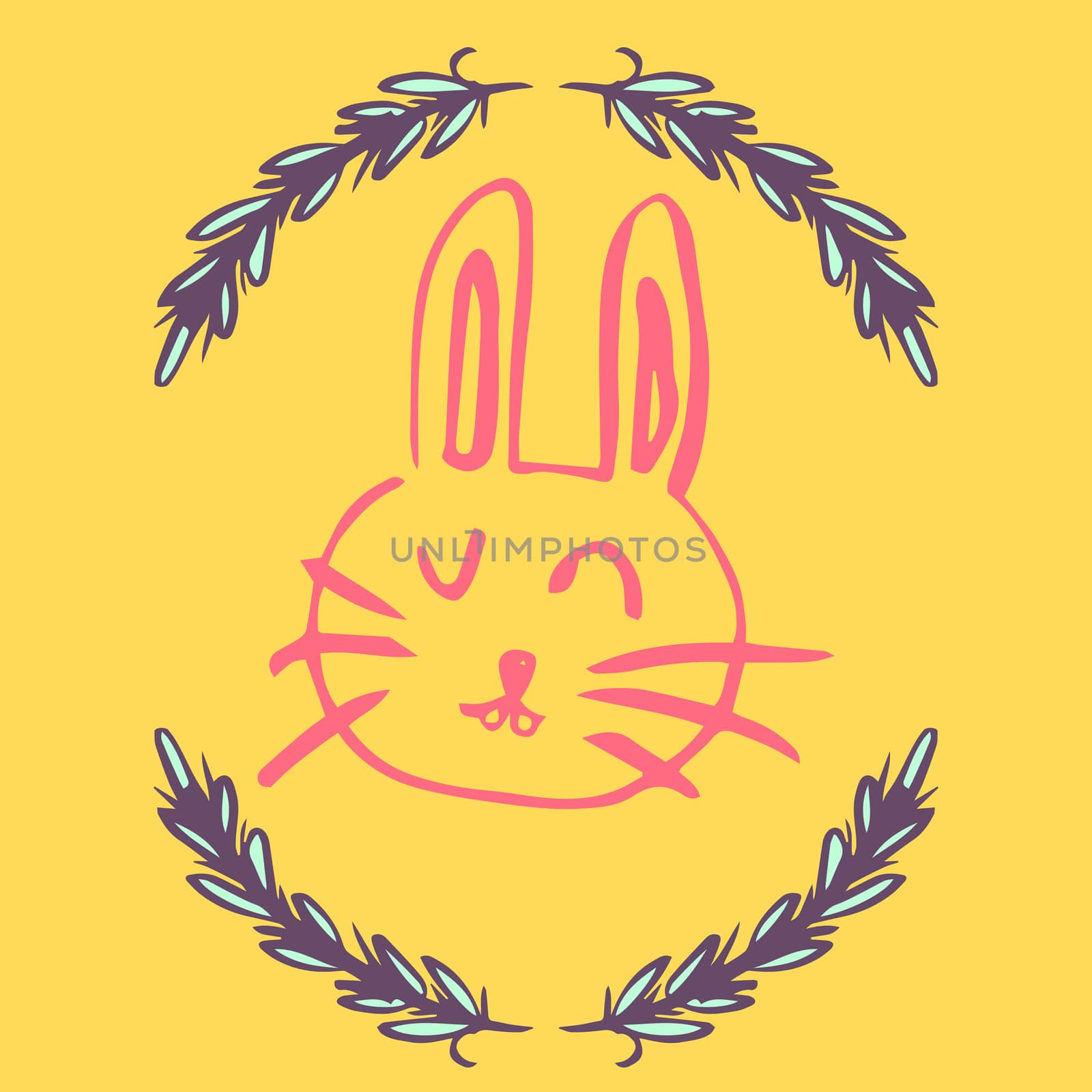 Vector of greeting card with easter bunny drawing