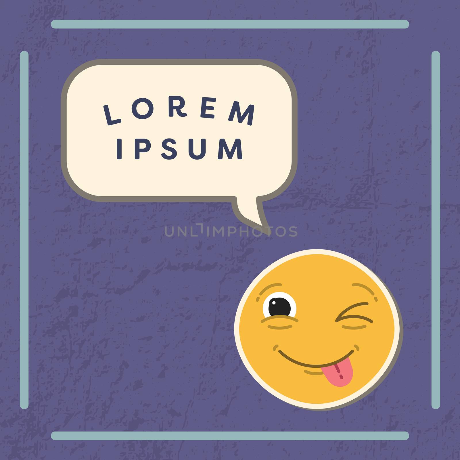 Vector of card with silly emoji and text lorem ipsum