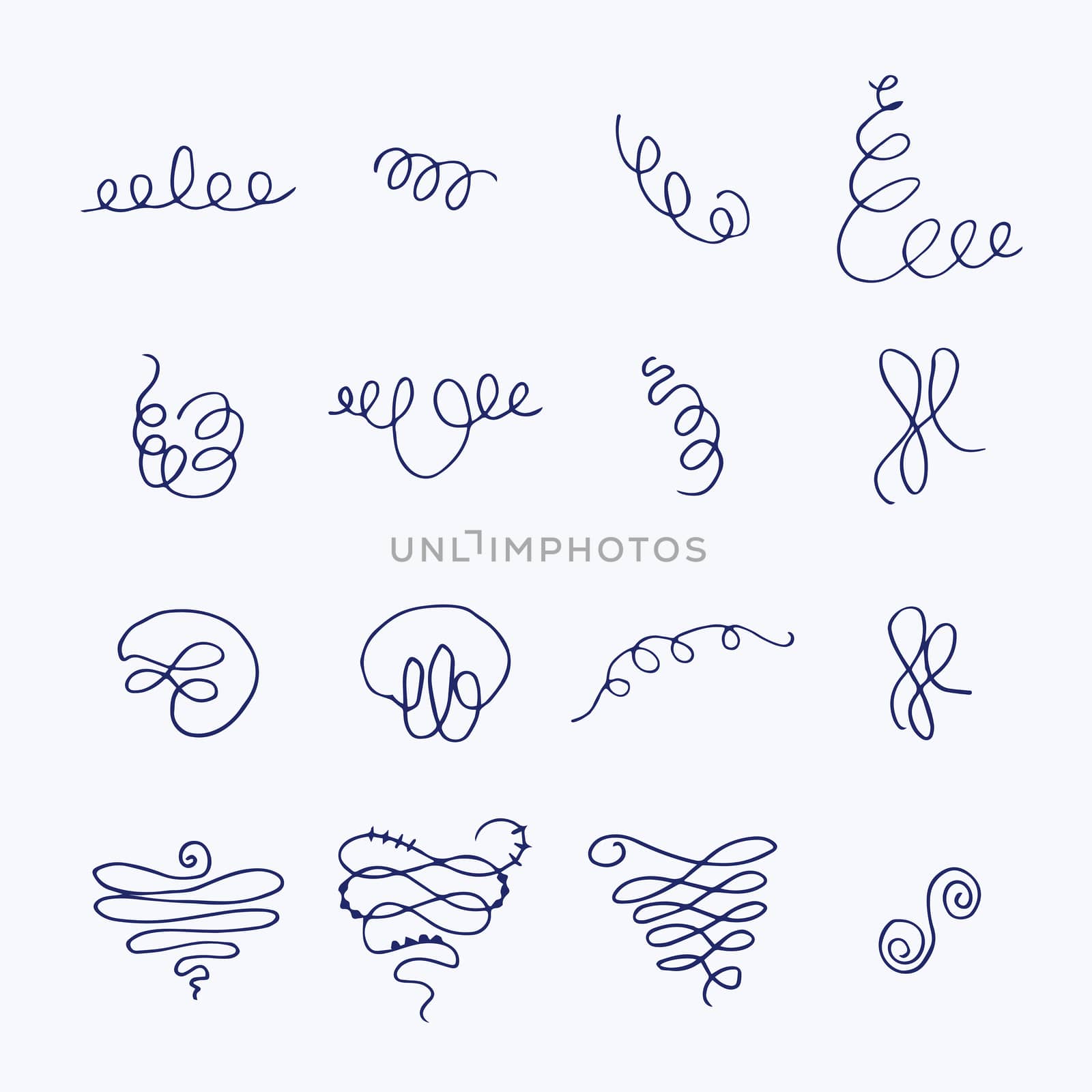 Vector icon set of doodle against white background