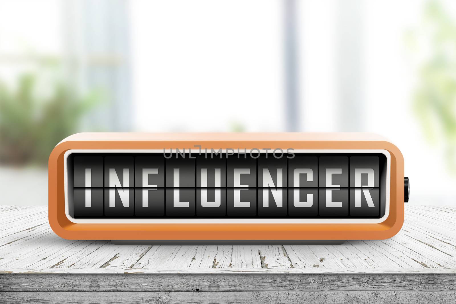 influencer alarm on a wooden table in a bright room of a social media blogger