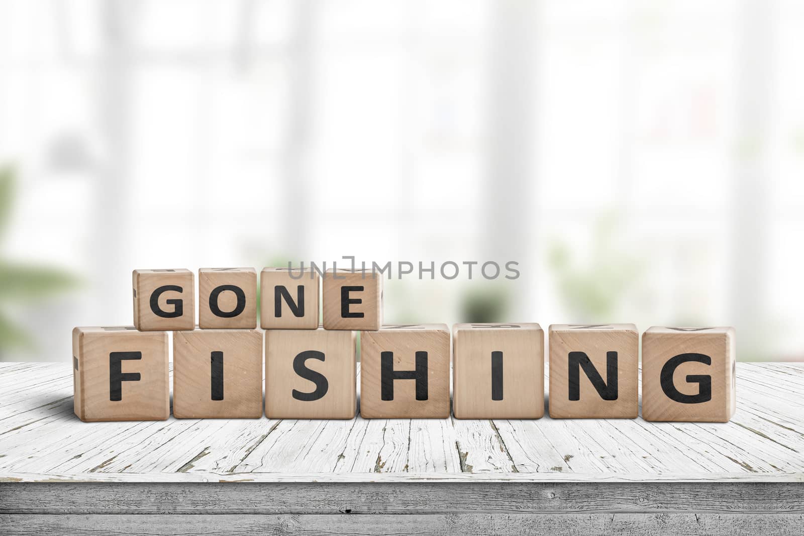 Gone fishing message in a living room by Sportactive