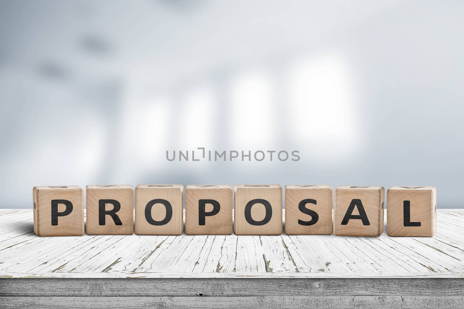 Proposal sign on a wooden desk in a bright office by Sportactive