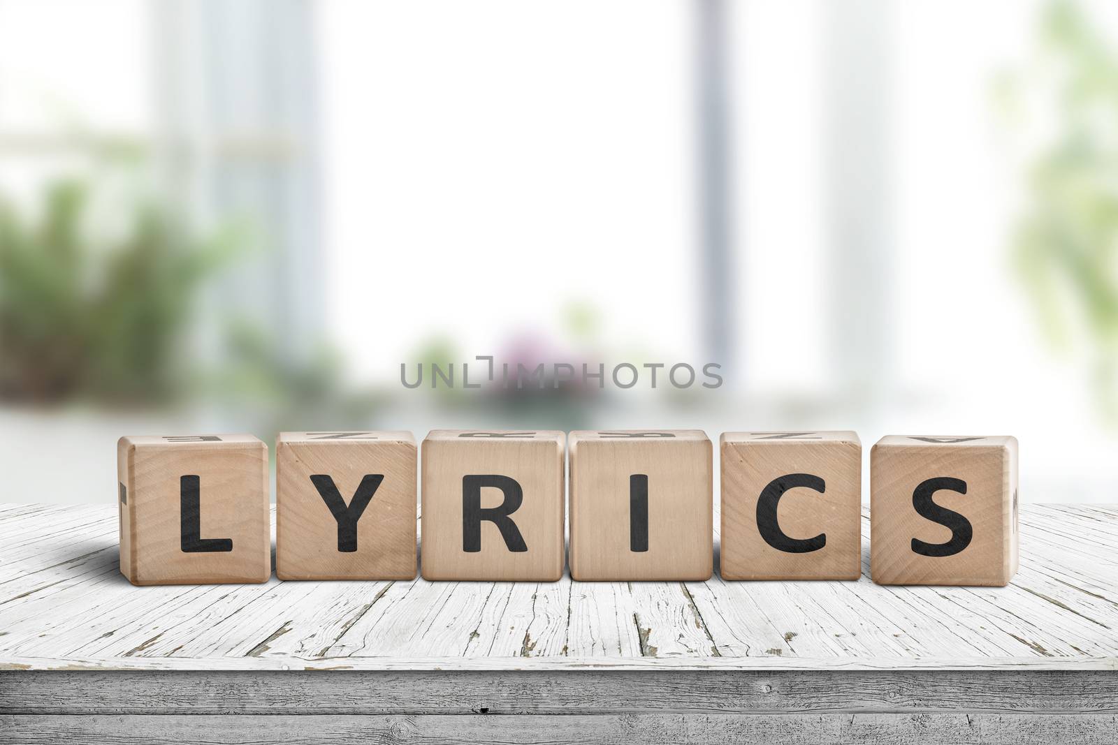 Lyrics sign on a table in a bright room by Sportactive