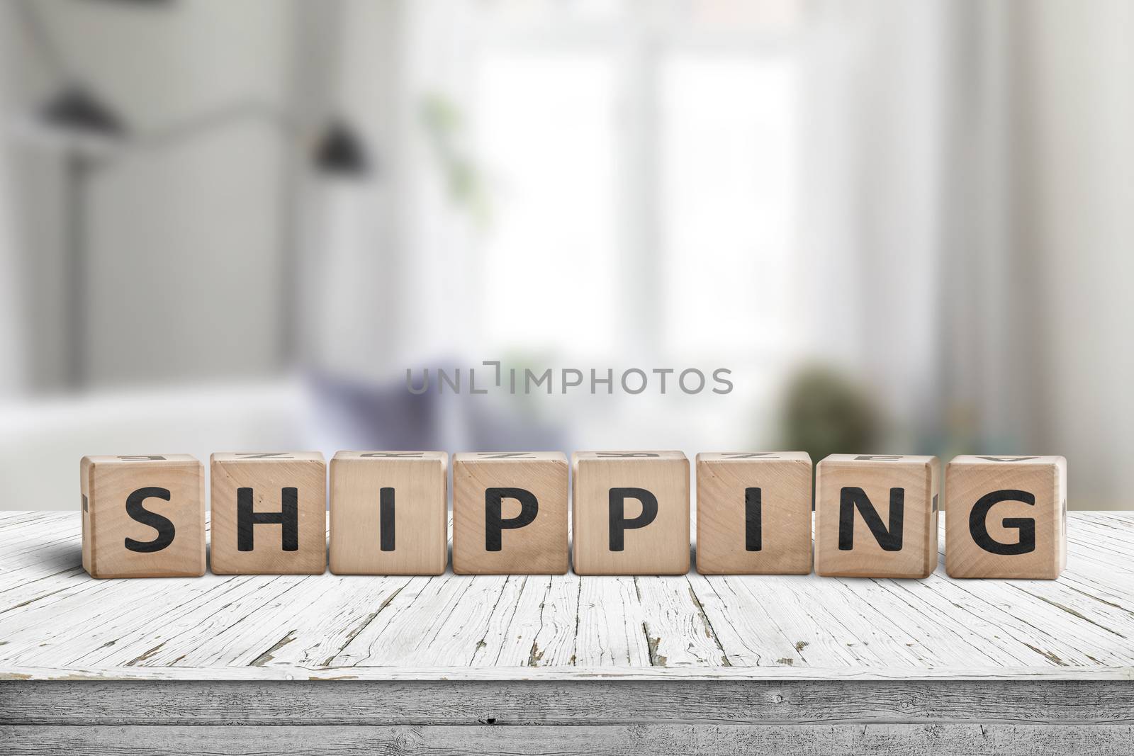 Shipping sign on a wooden desk by Sportactive