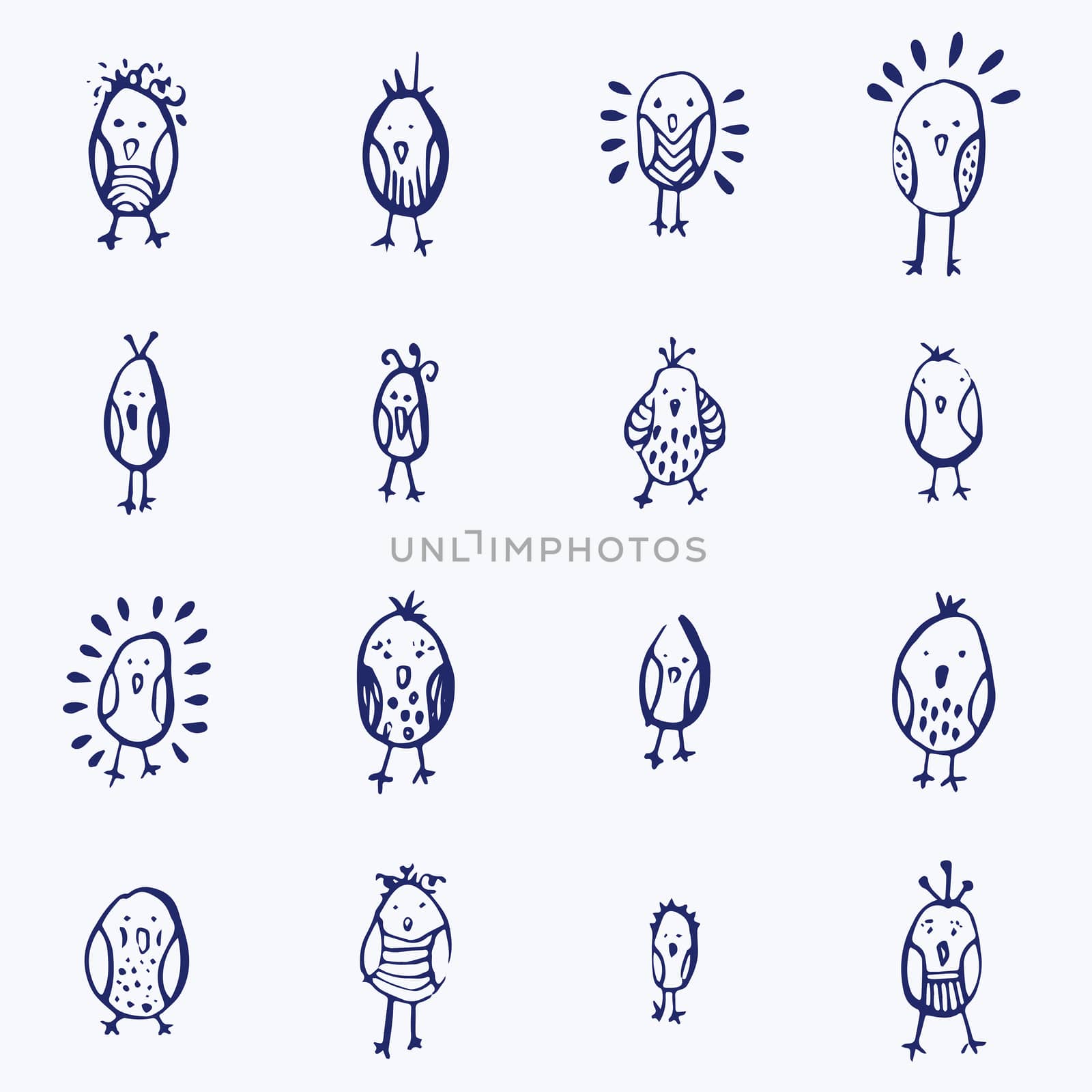 Vector icon set of easter chicks against white background