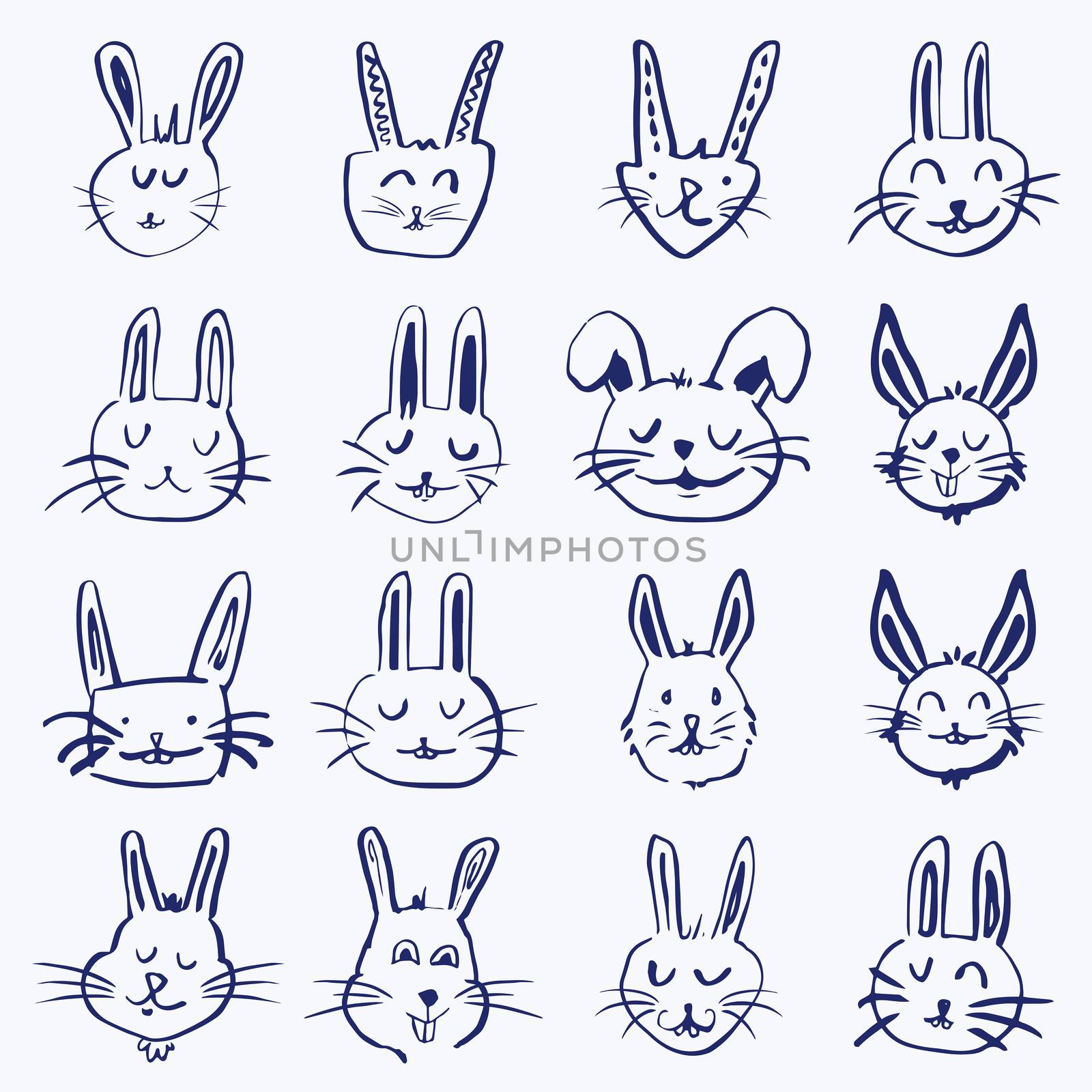 Vector icon set of easter bunny against white background